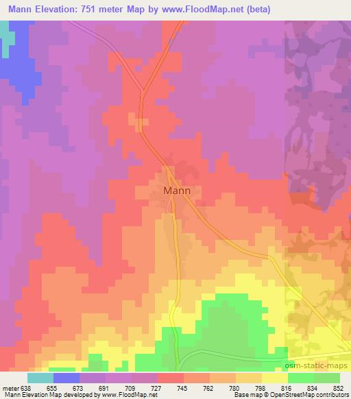 Mann,Central African Republic Elevation Map