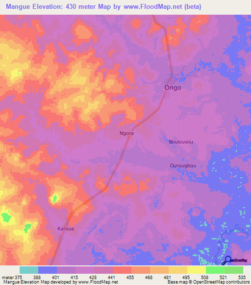 Mangue,Central African Republic Elevation Map