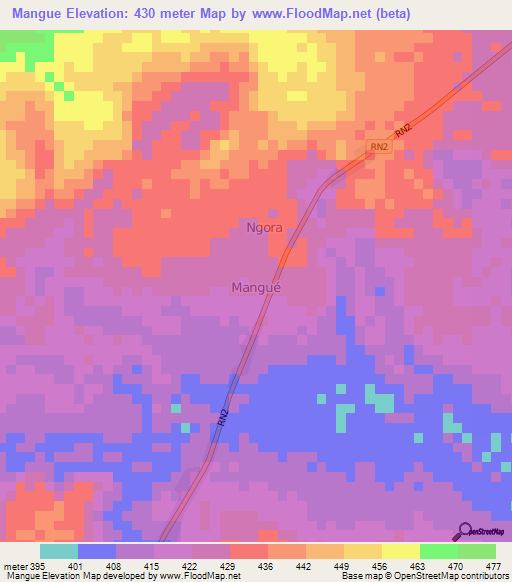 Mangue,Central African Republic Elevation Map
