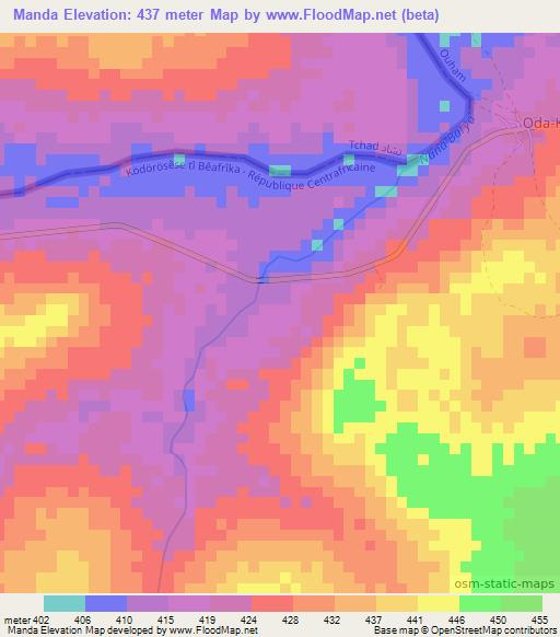Manda,Central African Republic Elevation Map