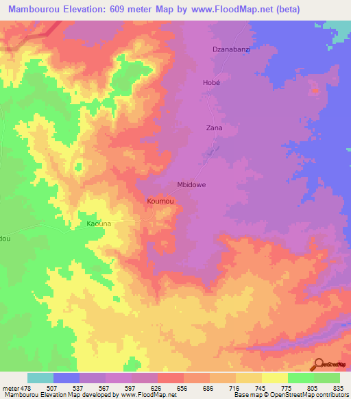 Mambourou,Central African Republic Elevation Map