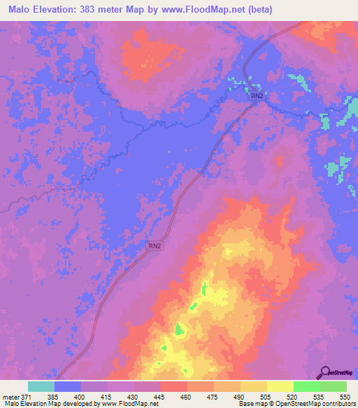 Malo,Central African Republic Elevation Map