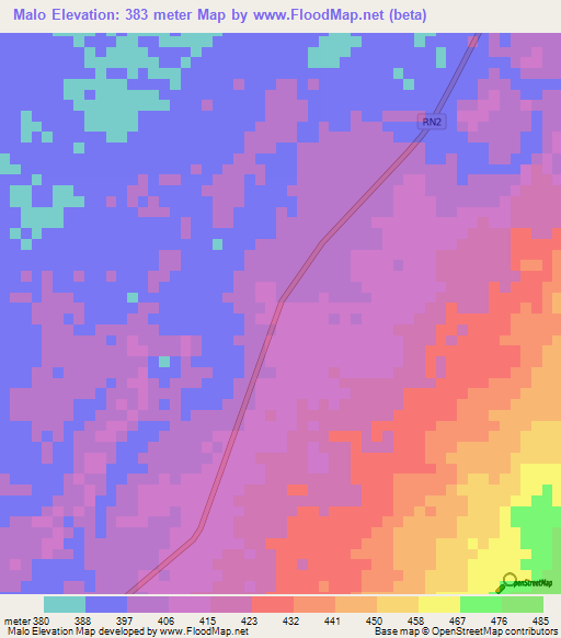Malo,Central African Republic Elevation Map
