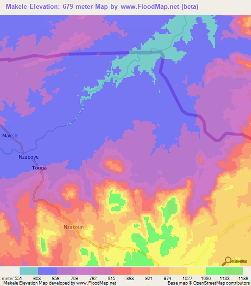Makele,Central African Republic Elevation Map