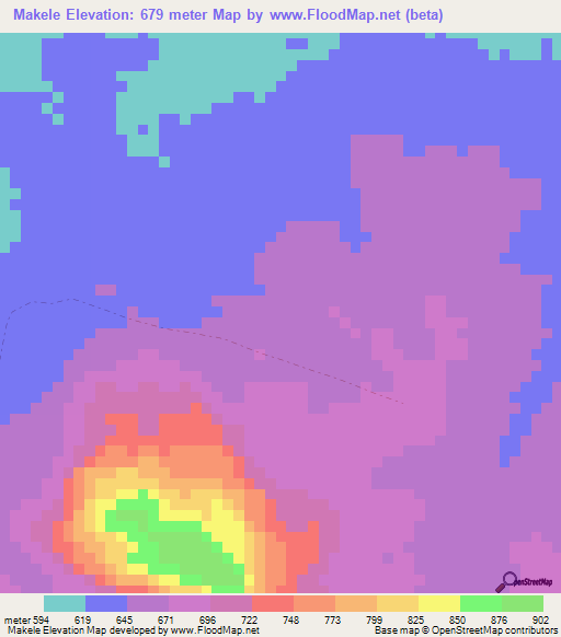 Makele,Central African Republic Elevation Map