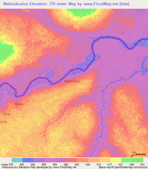 Maitoukoulou,Central African Republic Elevation Map