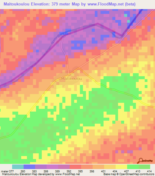 Maitoukoulou,Central African Republic Elevation Map