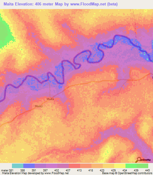 Maita,Central African Republic Elevation Map