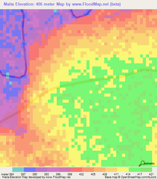 Maita,Central African Republic Elevation Map