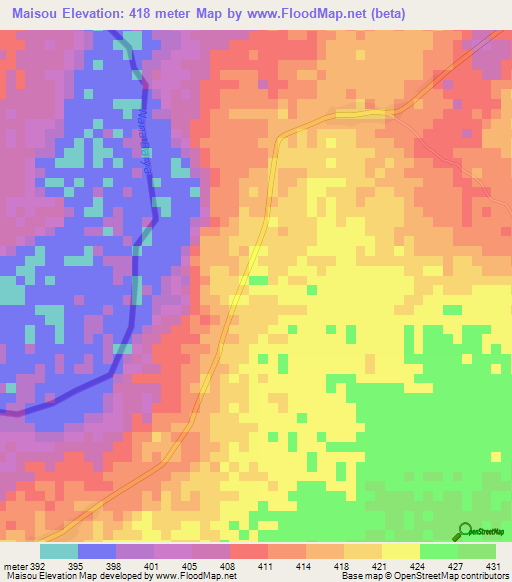 Maisou,Central African Republic Elevation Map
