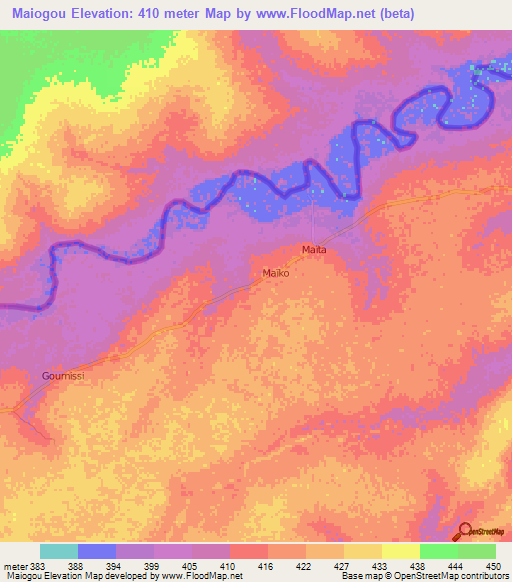 Maiogou,Central African Republic Elevation Map