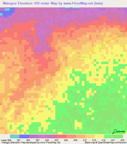 Maiogou,Central African Republic Elevation Map