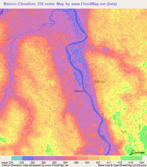 Mainon,Central African Republic Elevation Map