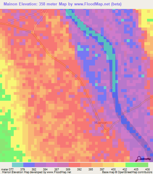 Mainon,Central African Republic Elevation Map