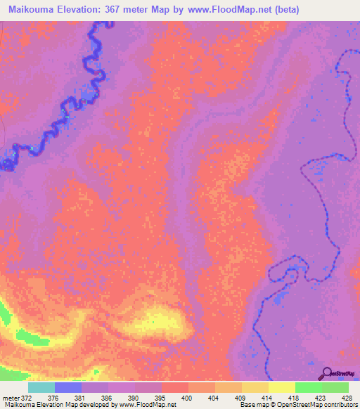 Maikouma,Central African Republic Elevation Map