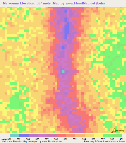 Maikouma,Central African Republic Elevation Map