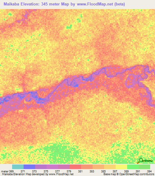 Maikaba,Central African Republic Elevation Map