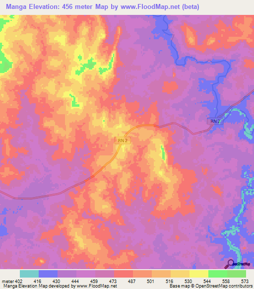Manga,Central African Republic Elevation Map