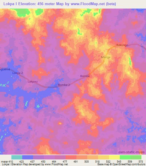 Lokpa I,Central African Republic Elevation Map
