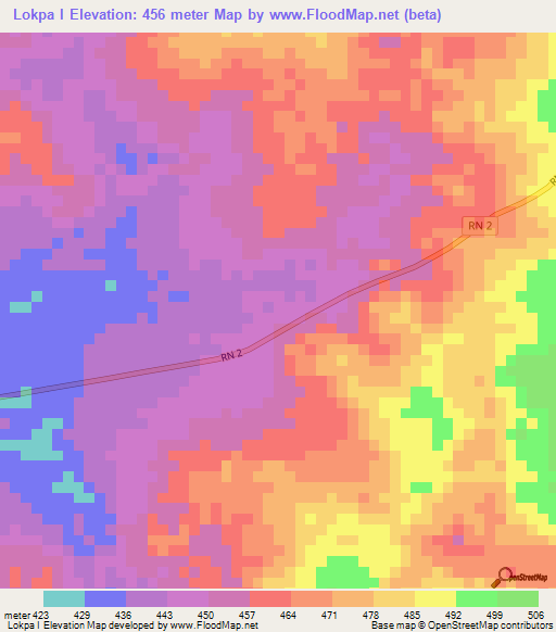 Lokpa I,Central African Republic Elevation Map