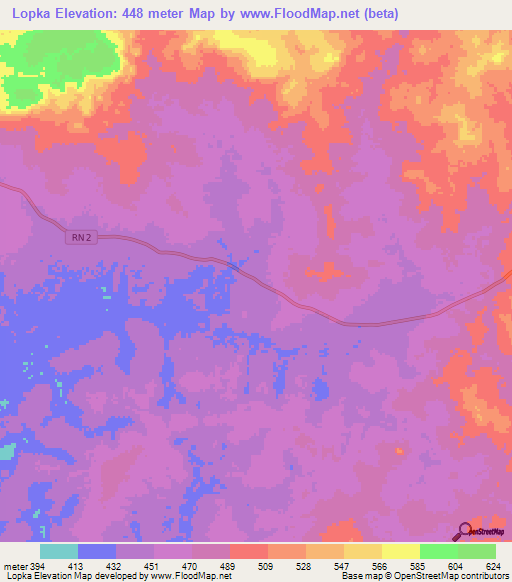 Lopka,Central African Republic Elevation Map