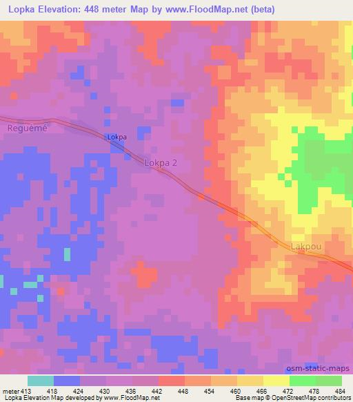 Lopka,Central African Republic Elevation Map