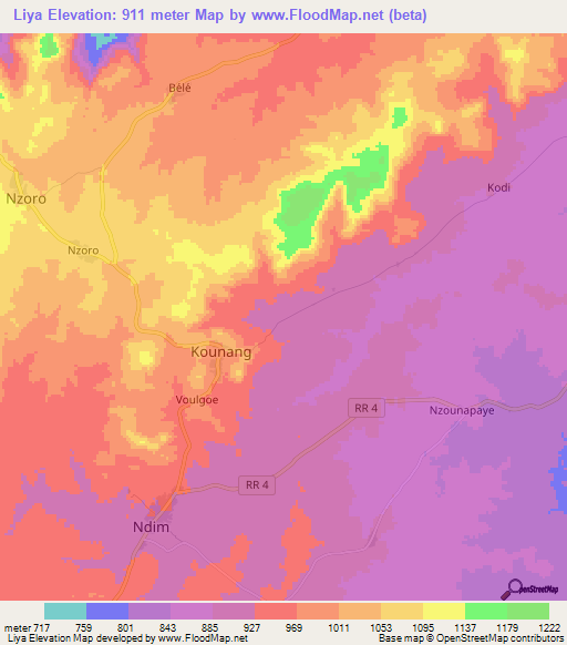 Liya,Central African Republic Elevation Map