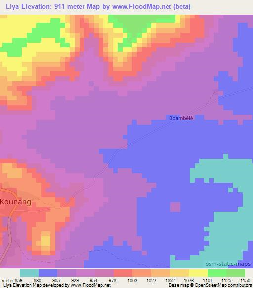 Liya,Central African Republic Elevation Map