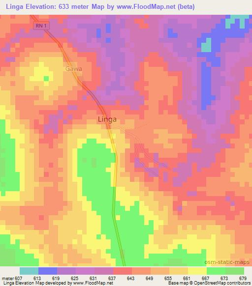 Linga,Central African Republic Elevation Map
