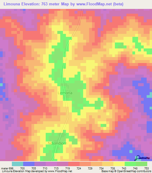 Limouna,Central African Republic Elevation Map