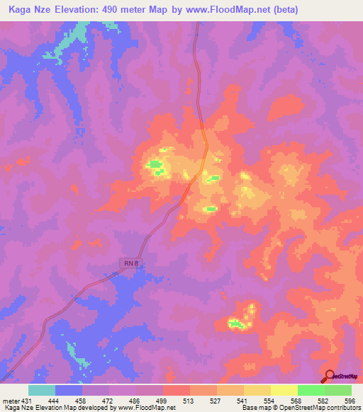 Kaga Nze,Central African Republic Elevation Map