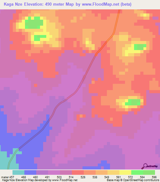 Kaga Nze,Central African Republic Elevation Map