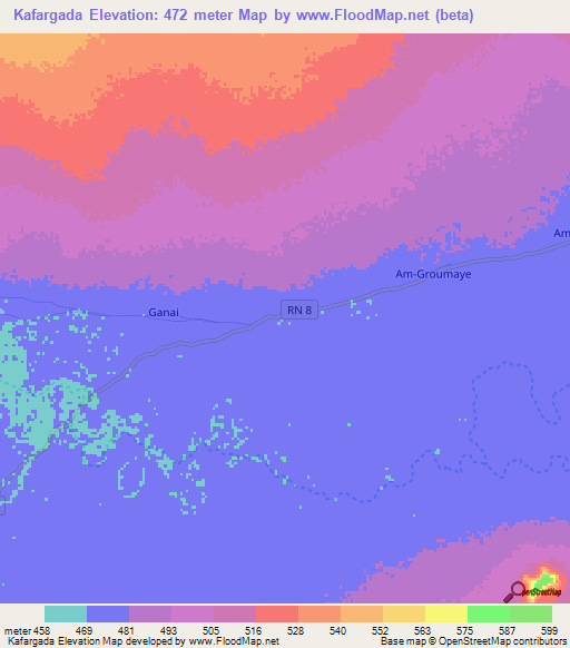 Kafargada,Central African Republic Elevation Map