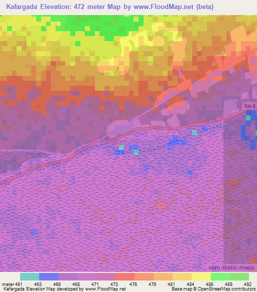 Kafargada,Central African Republic Elevation Map
