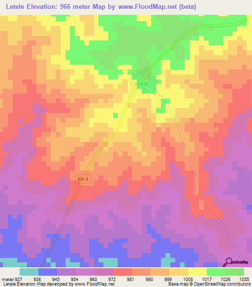 Letele,Central African Republic Elevation Map