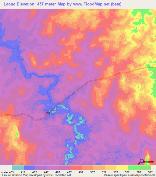 Laoua,Central African Republic Elevation Map