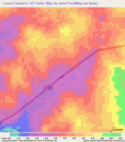 Laoua,Central African Republic Elevation Map