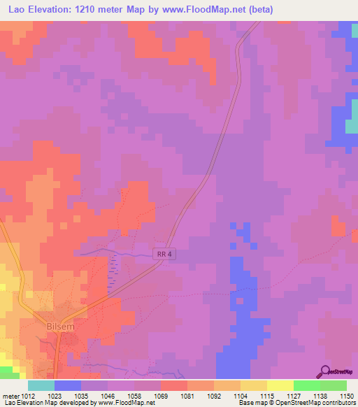 Lao,Central African Republic Elevation Map
