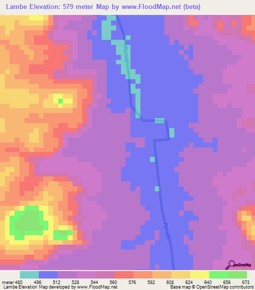 Lambe,Central African Republic Elevation Map