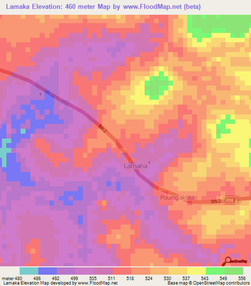 Lamaka,Central African Republic Elevation Map