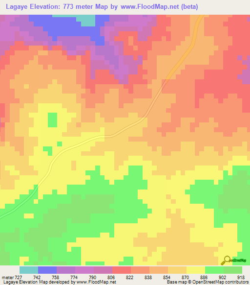 Lagaye,Central African Republic Elevation Map