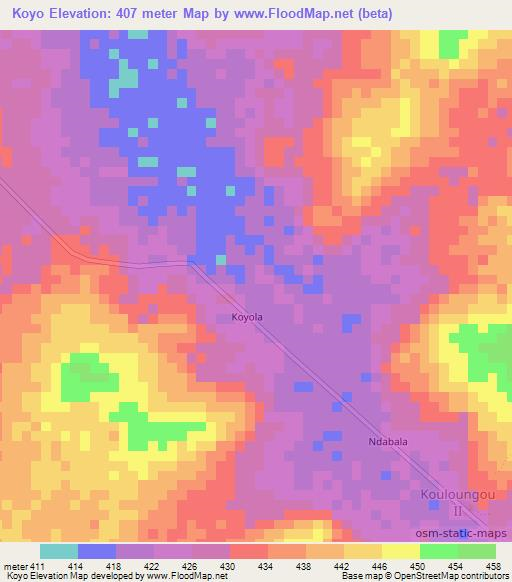 Koyo,Central African Republic Elevation Map