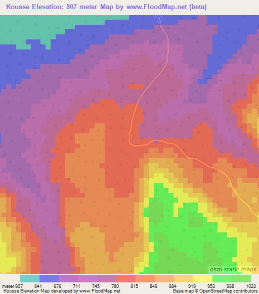Kousse,Central African Republic Elevation Map