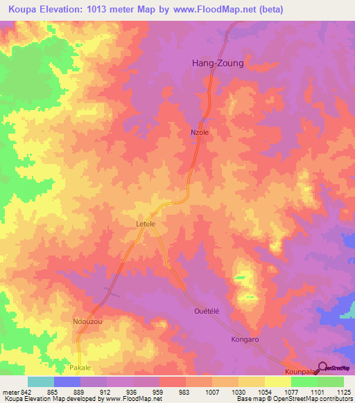 Koupa,Central African Republic Elevation Map