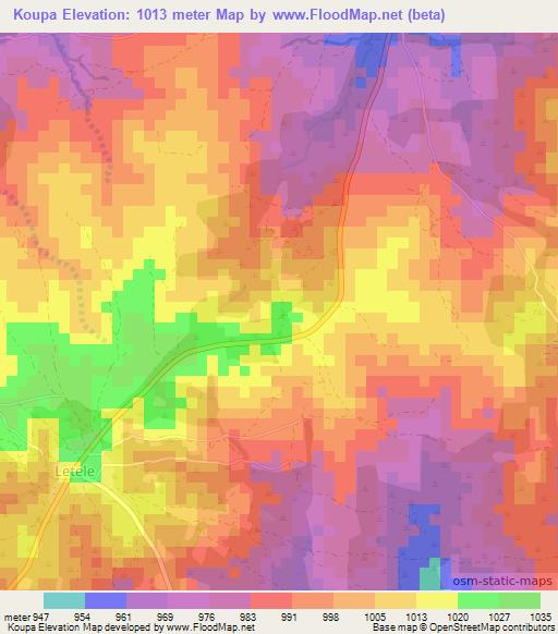 Koupa,Central African Republic Elevation Map