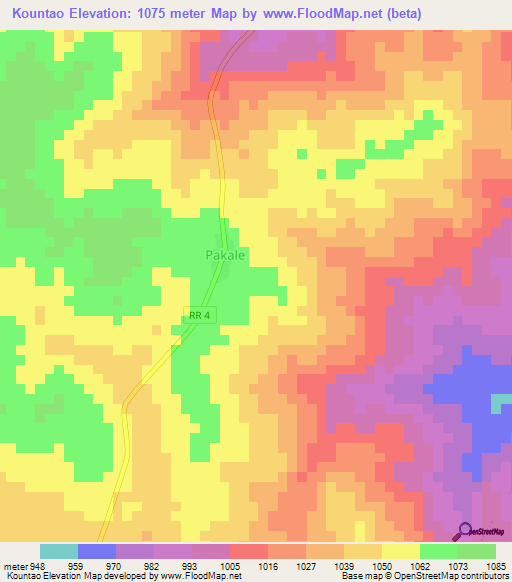 Kountao,Central African Republic Elevation Map