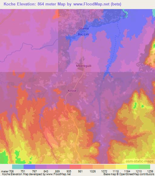 Koche,Central African Republic Elevation Map