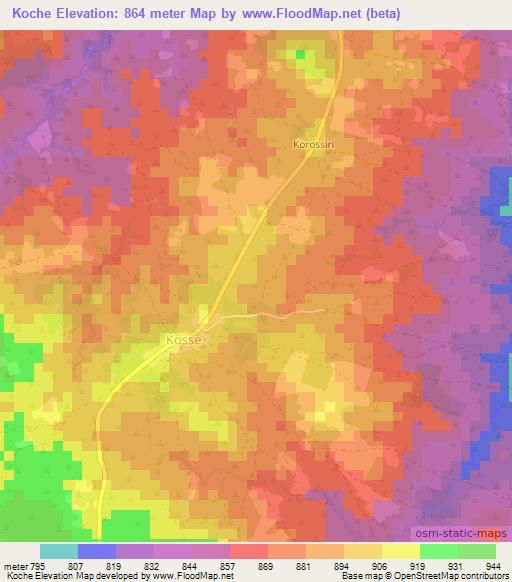 Koche,Central African Republic Elevation Map