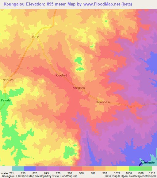 Koungalou,Central African Republic Elevation Map