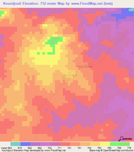 Koundjouli,Central African Republic Elevation Map